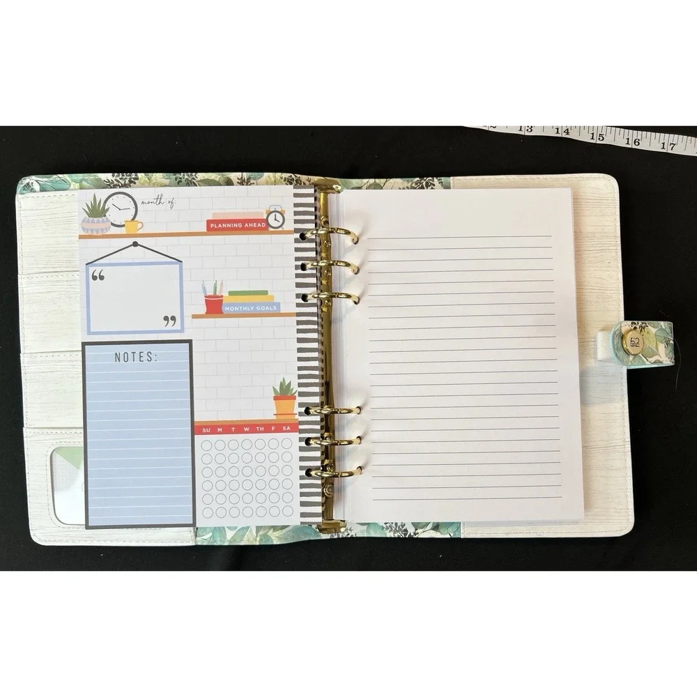 Agenda 52 6 Ring Planner Binder Pockets 7.5 x 9.5 inches Faux Wood White Washed